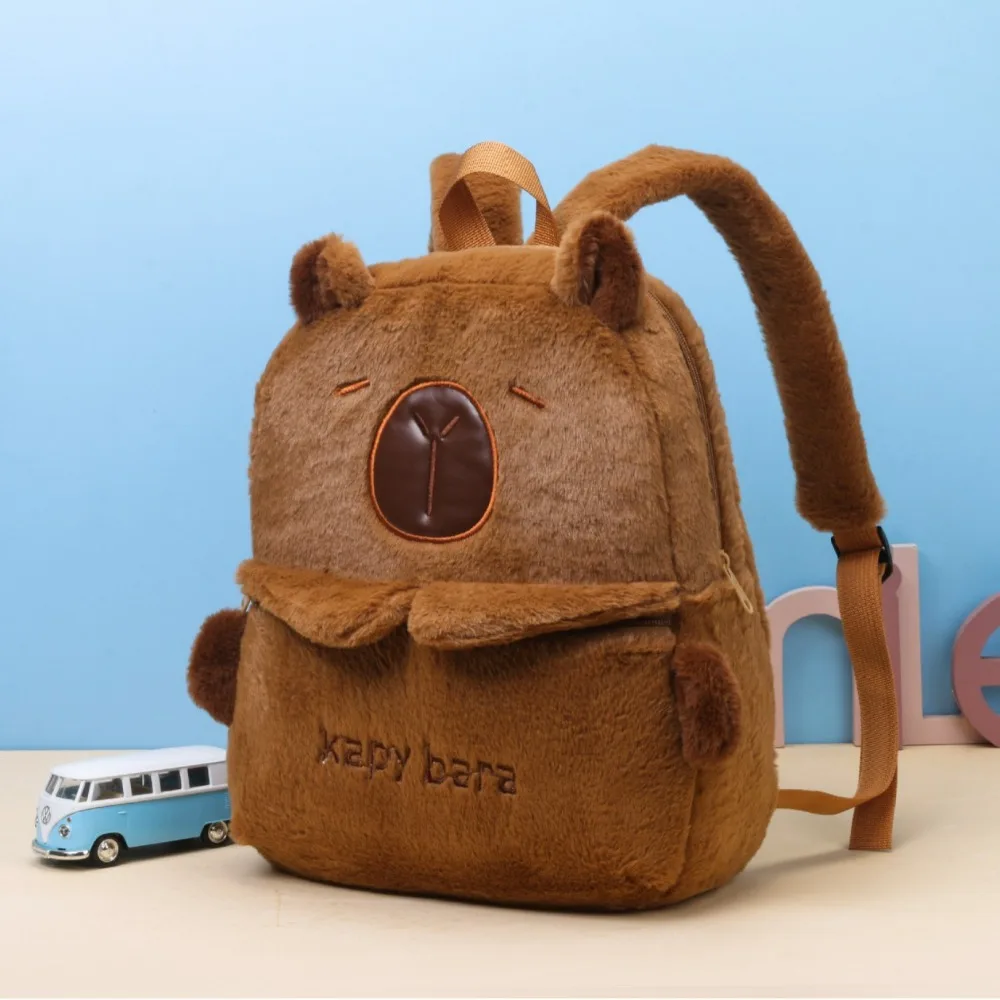 Color: Beige - Shoulder Bag Capybara Plush Backpack Animals Students School Bag Couple