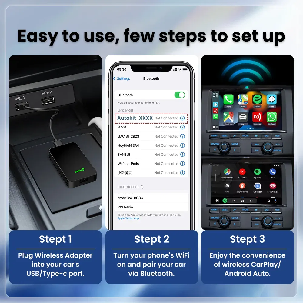 Color: WHITE, Ships From: CHINA - Carlinkit 5.0 2air CarPlay Android Auto Wired to Wireless Adapter for Carplay Android Auto BLE WIFI Wireless