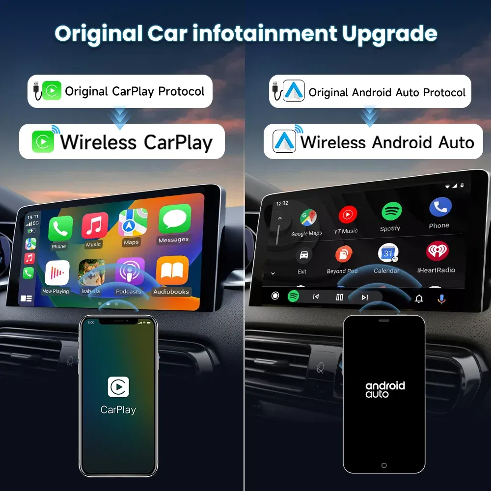 Color: WHITE, Ships From: CHINA - Carlinkit 5.0 2air CarPlay Android Auto Wired to Wireless Adapter for Carplay Android Auto BLE WIFI Wireless