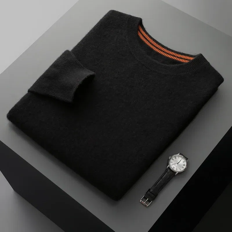 Color: green, Size: XL, Ships From: CHINA - Autumn Winter Men's O-Neck Pullover Sweater 100% Cashmere Simple Basic Knitwear Cashmere Solid Color Clothing Casual Warm Tops