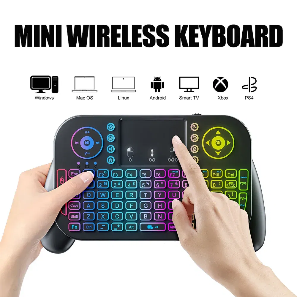 Axis Body: BLACK SWITCH, Color: WHITE - Mini Wireless Keyboard V8 7 Backlit 2.4G Bluetooth Air Mouse Remote Control Touchpad for Android TV Box