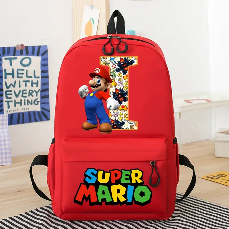 Color: PURPLE, Size: >40cm - New Super Mario Bro School Bag Cartoon Letter Printed Children Backpack Boys Girls School Backpacks Children's Birthday Gifts
