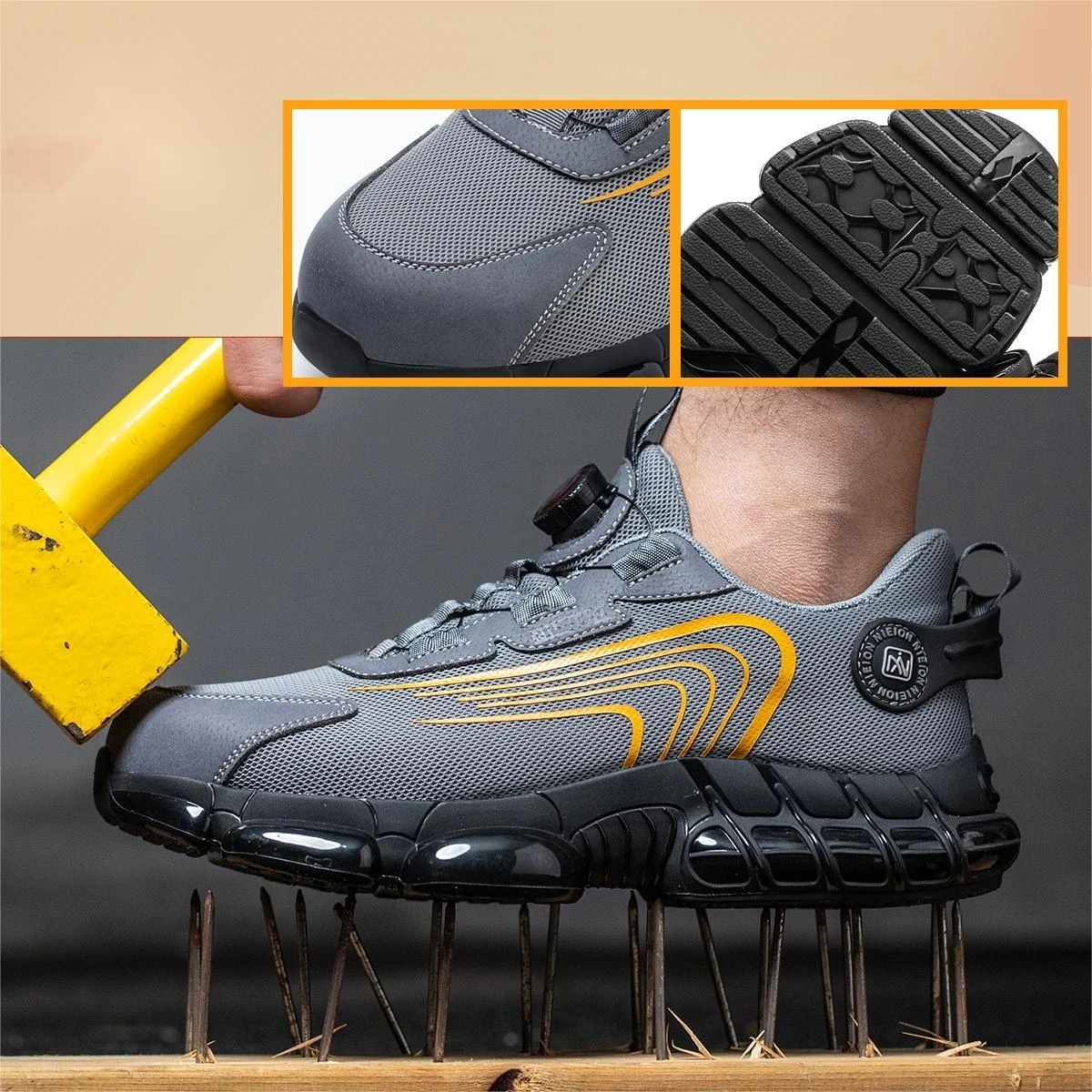 Size: 36, Color: Blue - Rotary Buckle Work Sneakers Protective Shoes Safety Industrial Puncture-Proof Anti-smash Steel Toe Shoes