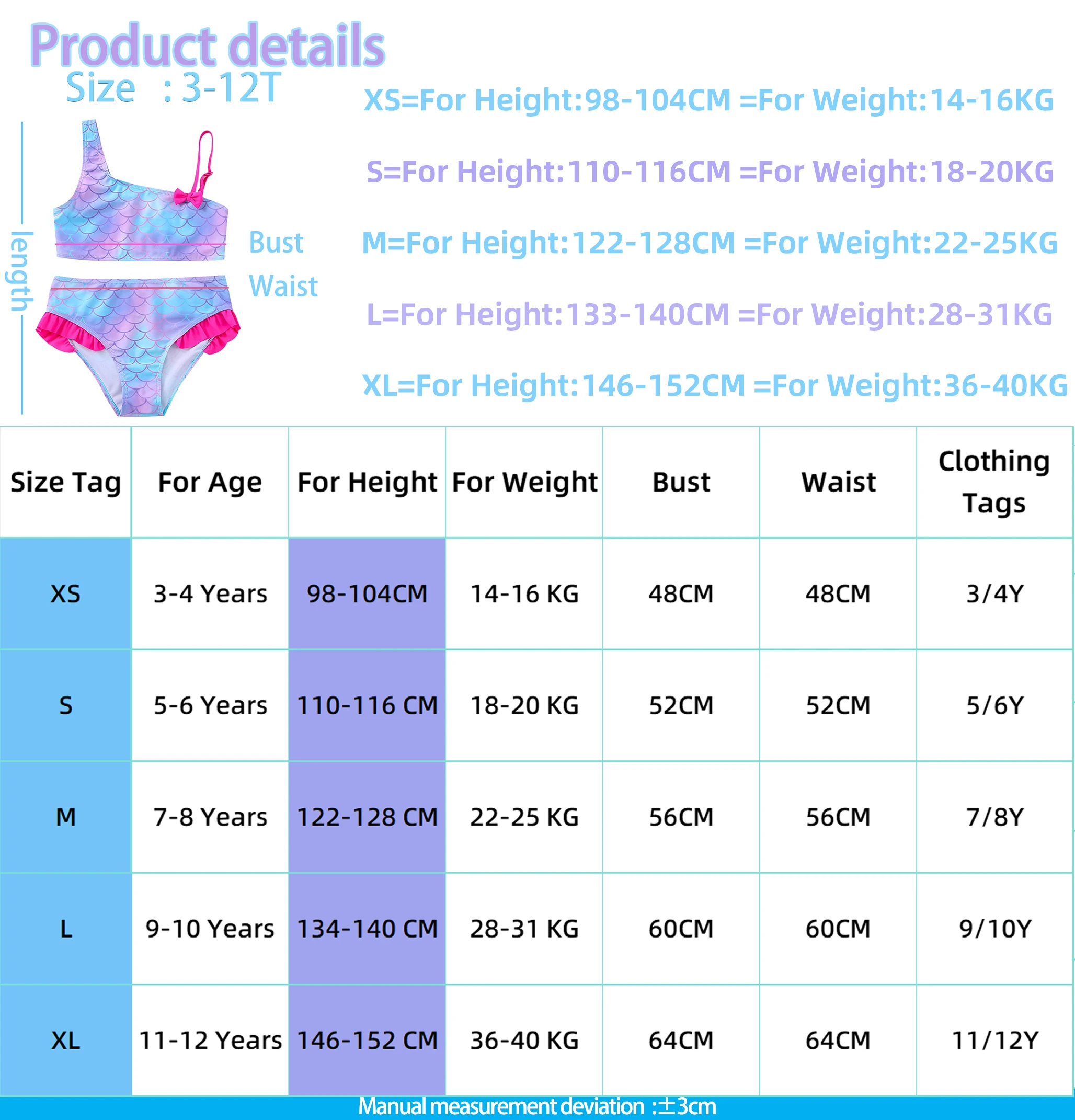 Color: SKY BLUE, Size: M - Lilo Stitch Girls Tankini Swimsuits Summer Beach wear Children Kids Wear Bathing Suits Two-pieces Bikini Dresses Fashion