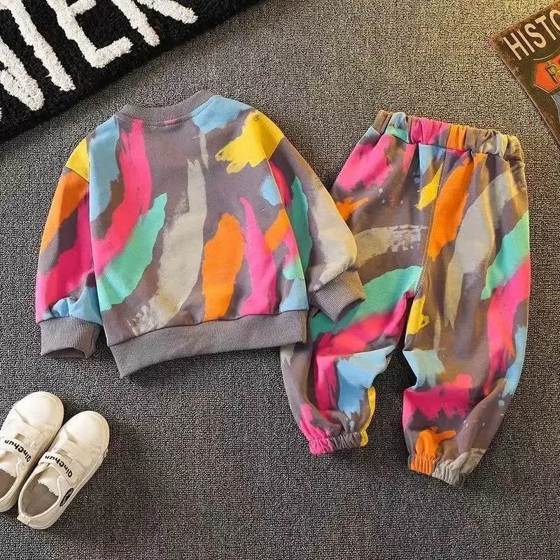 Color: Orange, Kid Size: 4, Ships From: CHINA - Spring Toddle Baby Clothes Set Fashion Graffiti Sweater and Pant Outfit Children Boy Girl Cartoon Bear Top and Bottom Tracksuit