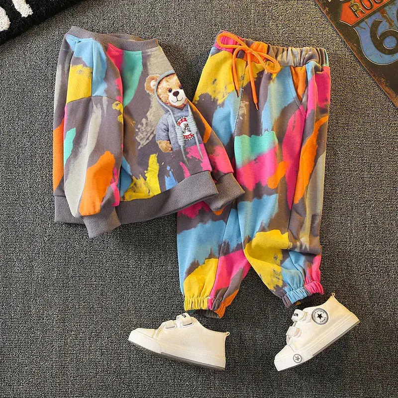 Color: Orange, Kid Size: 4, Ships From: CHINA - Spring Toddle Baby Clothes Set Fashion Graffiti Sweater and Pant Outfit Children Boy Girl Cartoon Bear Top and Bottom Tracksuit