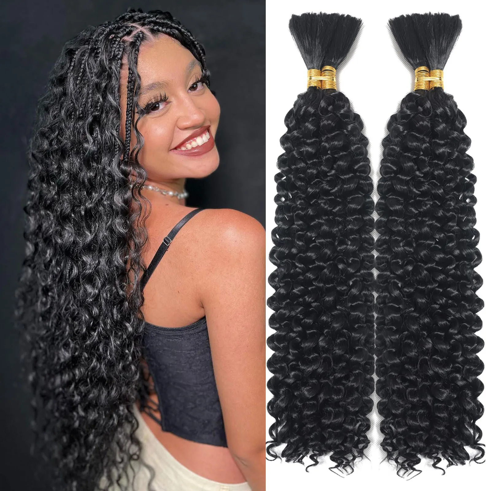 Color: Natural Color, Material Grade: virgin hair, Stretched Length: 24inches, Bulk Buy: 3Pcs/Lot - Bulk hair braiding Water Wave Bulk 18 inch human hair Boho braids with for knotless box or curly loose wave