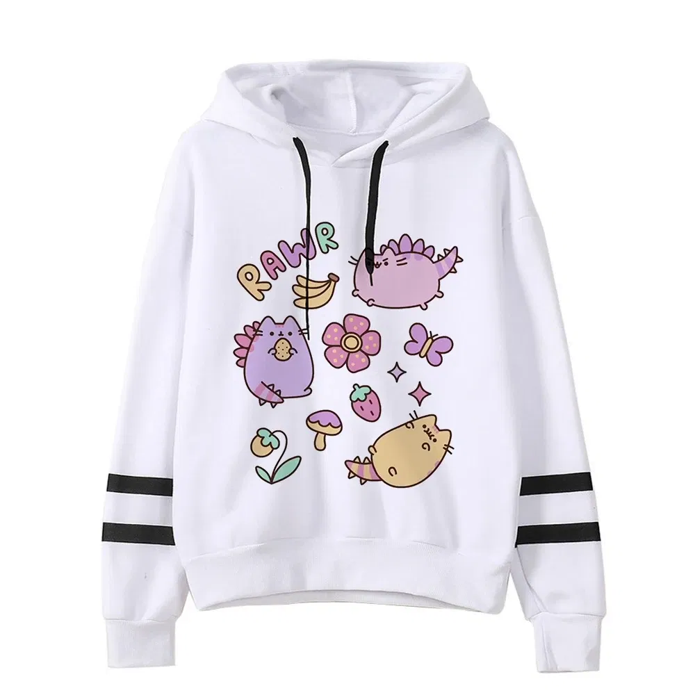 Color: green, Size: S - Women Ullzang Cute Cat Funny Cartoon Sweatshirt Pusheen Cat Kawaii Harajuku Korean Style Hoodies Graphic Fashion Hoody Female