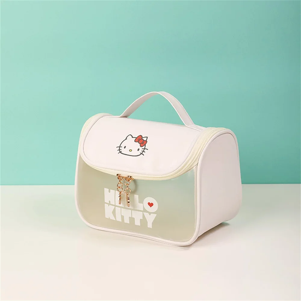 Color: Red - Sanrio Kawaii Hello Kitty Zipper Makeup Bag Black Beauty Cinnamon Roll Large Capacity Waterproof portable Millennium Girls Wash