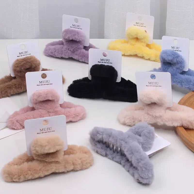 Color: PURPLE - Advanced Sense Card Hair Clip Korea Autumn and Winter Hair Clip Sweet and Gentle Wind Back Hair Grab Plush Shark Clip