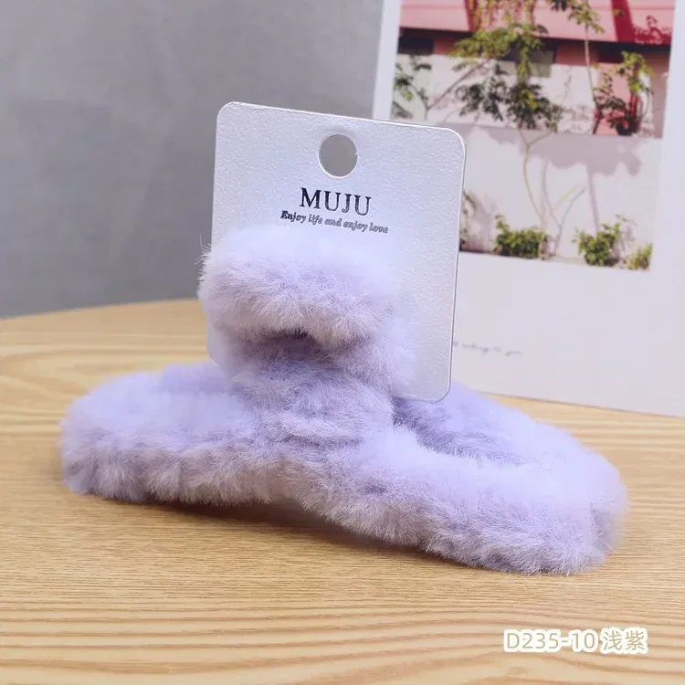 Color: PURPLE - Advanced Sense Card Hair Clip Korea Autumn and Winter Hair Clip Sweet and Gentle Wind Back Hair Grab Plush Shark Clip