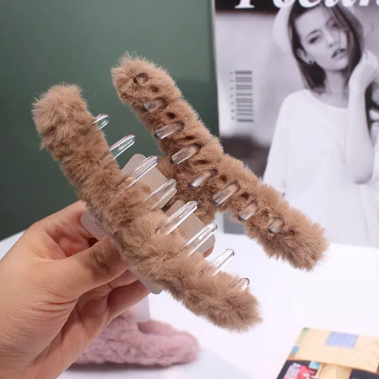 Color: PURPLE - Advanced Sense Card Hair Clip Korea Autumn and Winter Hair Clip Sweet and Gentle Wind Back Hair Grab Plush Shark Clip