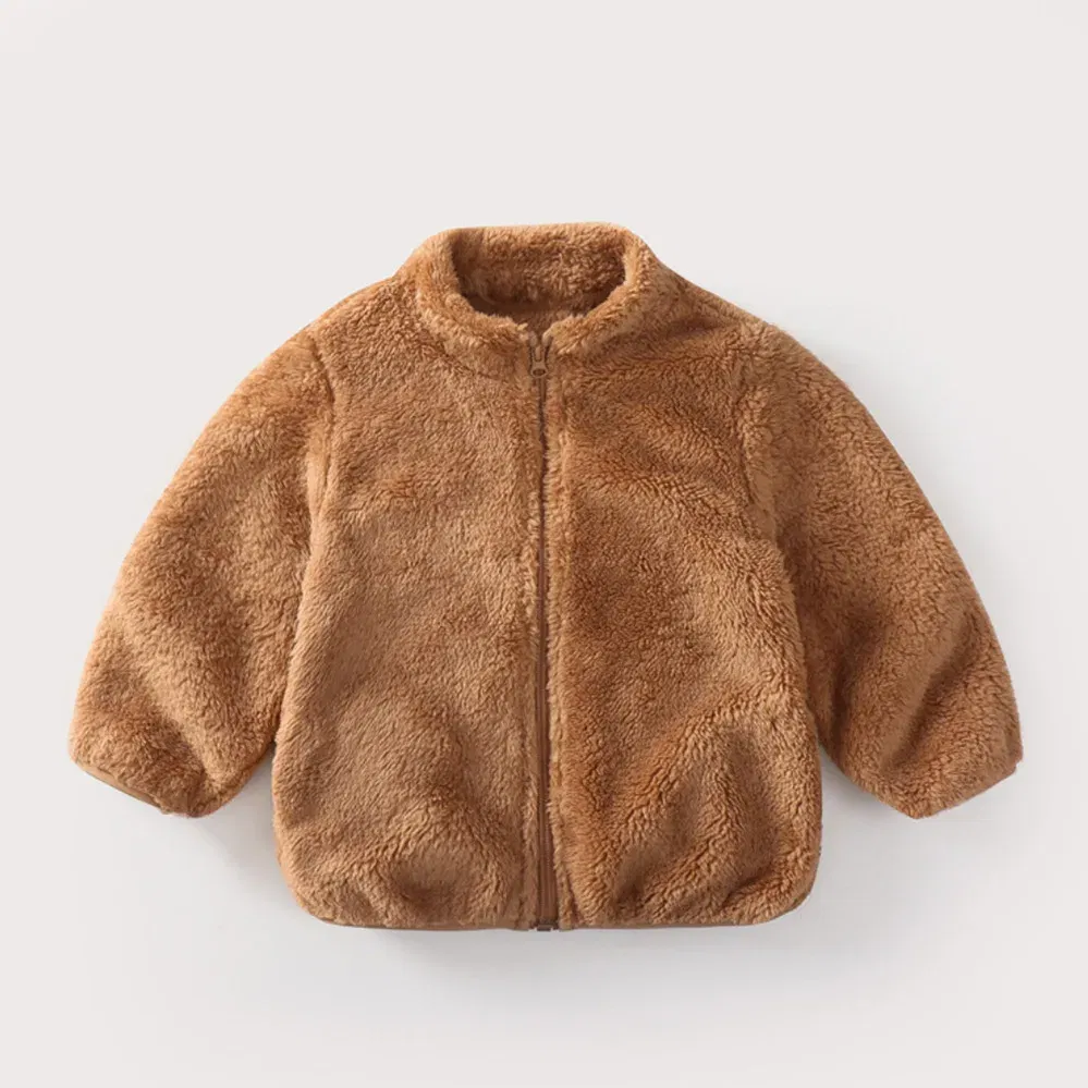 Color: Dark Grey, Kid Size: 18M - Child Autumn Winter Costume Solid Color Outerwear Casual Loose Long Sleeve Tops Plush Jacket Boys Girls Fashion Simple Coats