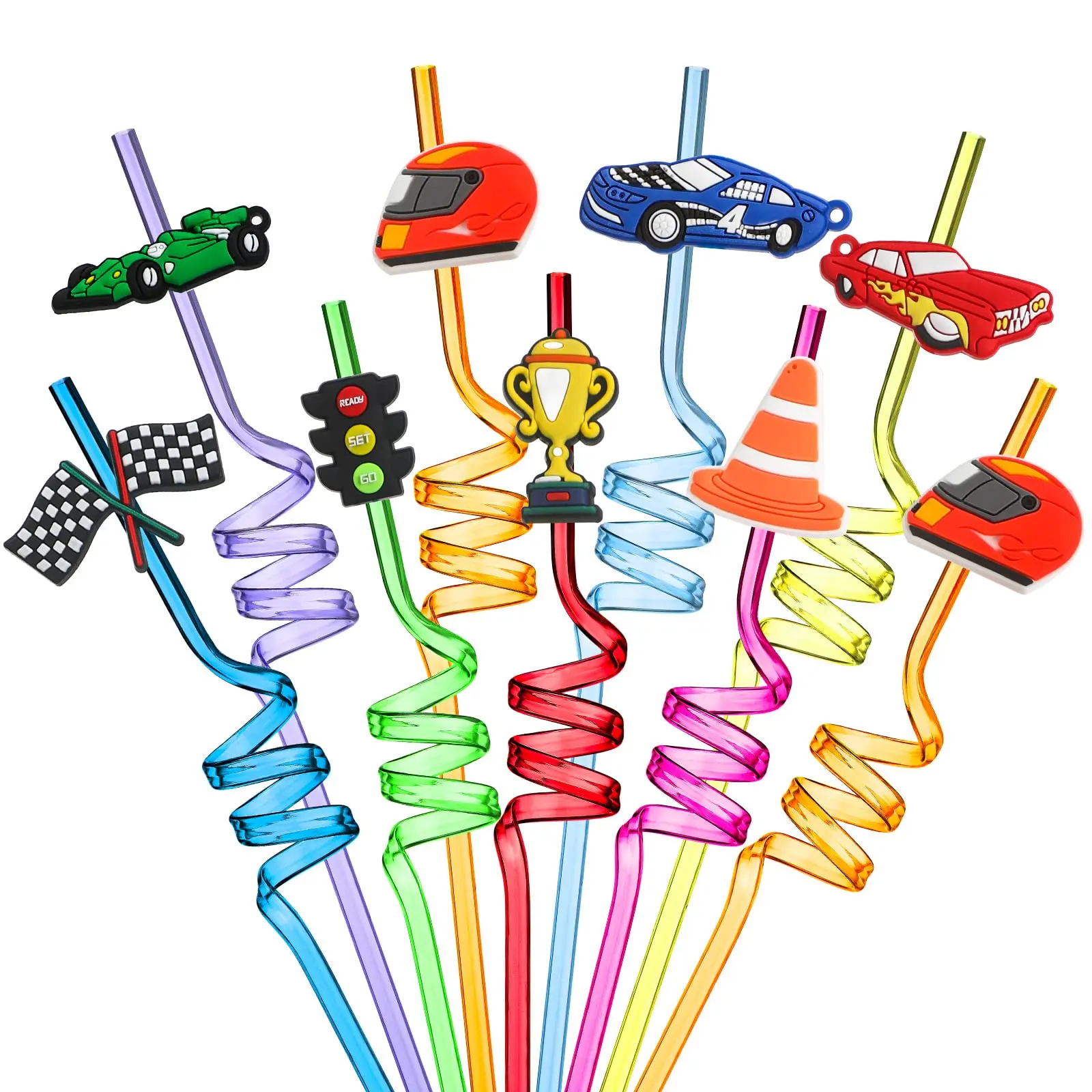 8pcs Race Car Plastic Straw Race Car Party Favors Drinking Straw Fast Two Birthday Party Supplies