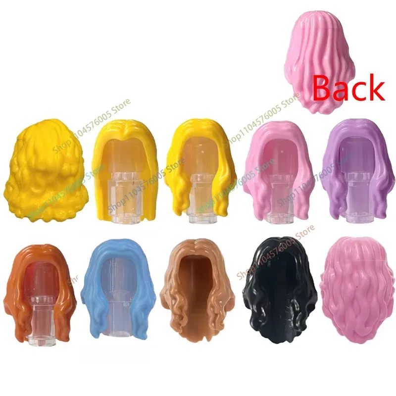 Color: Light Aqua - MOC Brown Hair Building Blocks City Figures Body Creative Accessory Blond Gold White Parts DIY Hats Mini Bricks Assemble Toy S04