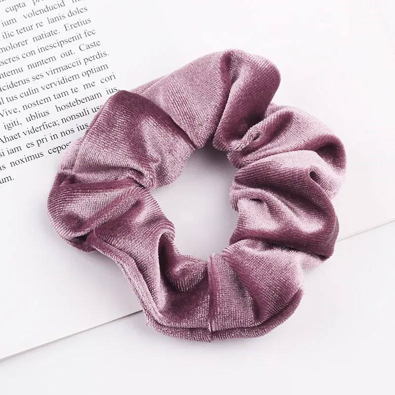 Color: Brown - New Fashion gold velvet Women Pure color wild Large intestine Elastic Hair Sports Dance Scrunchie Girls Hair Accessories