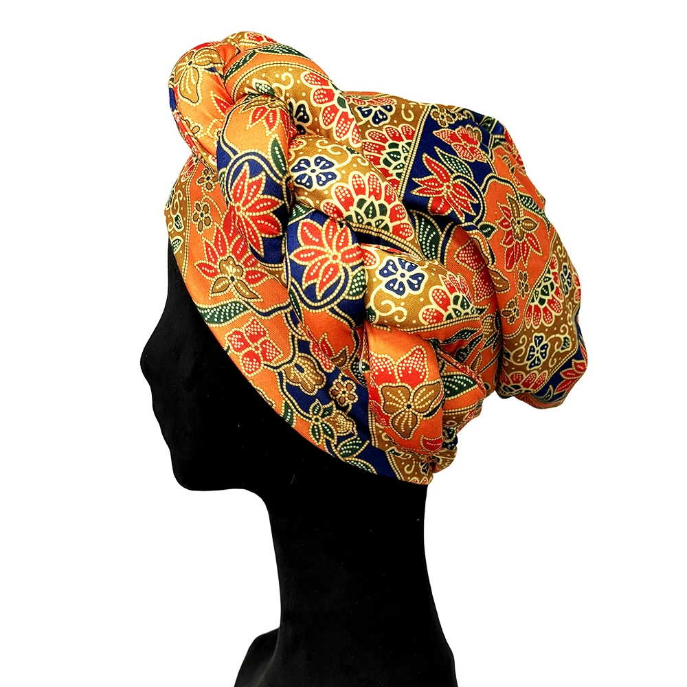 Color: PURPLE - African Headtie Bonnet Hat Turban for Women Muslim Head Wrap Nigerian Scarf Braid Hijab Femme Chemo Caps Cover