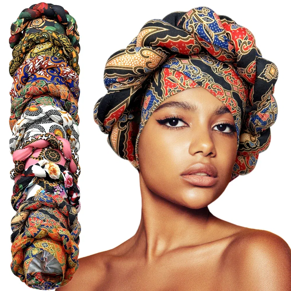 Color: PURPLE - African Headtie Bonnet Hat Turban for Women Muslim Head Wrap Nigerian Scarf Braid Hijab Femme Chemo Caps Cover