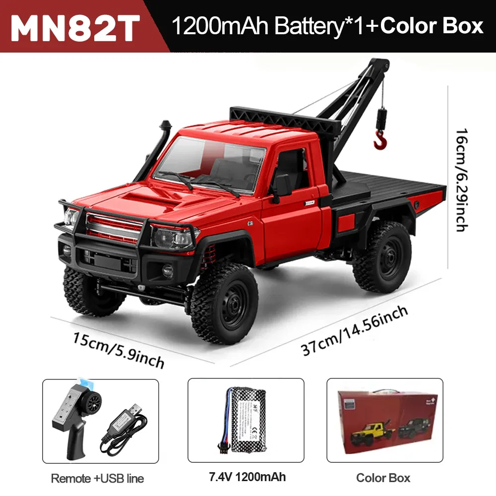 Color: Red - MN82T RC Crawler 1/12 2.4G 4WD Remote Control Off-road Pickup Simulation Crane Vehicle Electric Climbing Car Model Toys for Kids