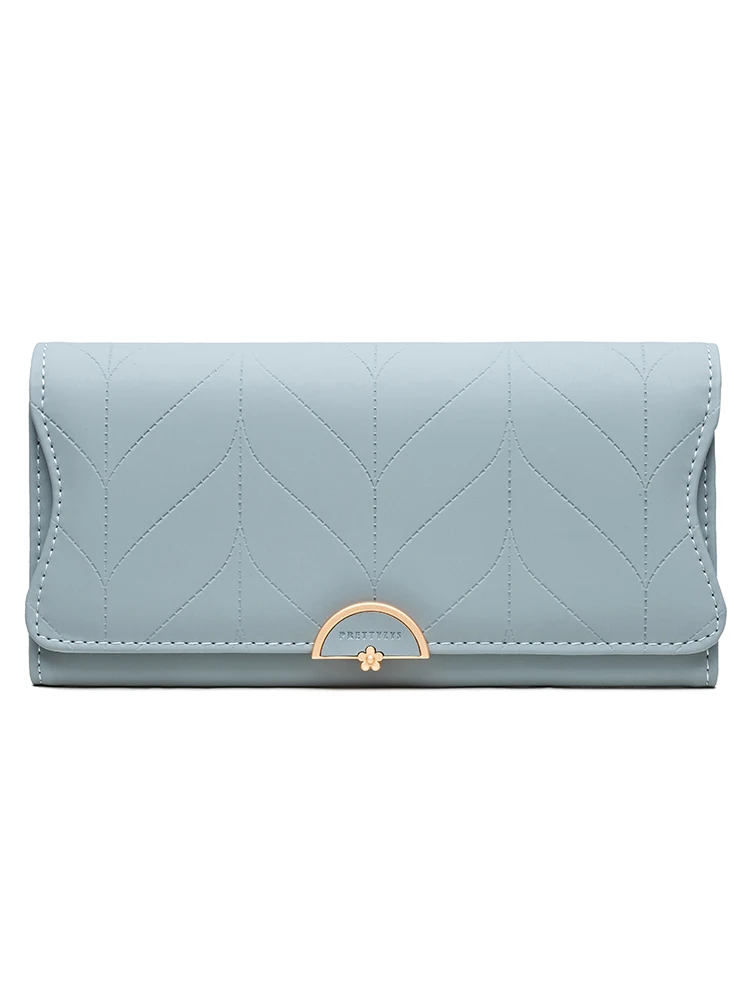 Color: Blue - 2023 spring new women's long purse Japanese and South Korea small fresh plaid buckle folding hold bag large capacity women's mul