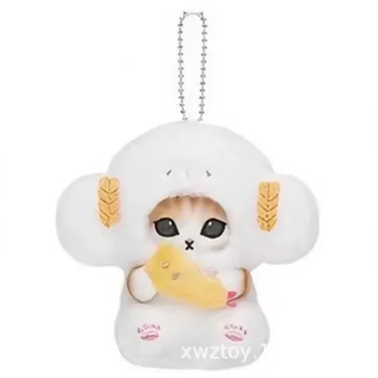 Color: light yellow - Hot Kawaii Plush Keychain Pendant Cartoon Mofusand Shark Cat Cross-Dressing Hello Kitty Kuromi Doll Stuff Backpack Decor Toys