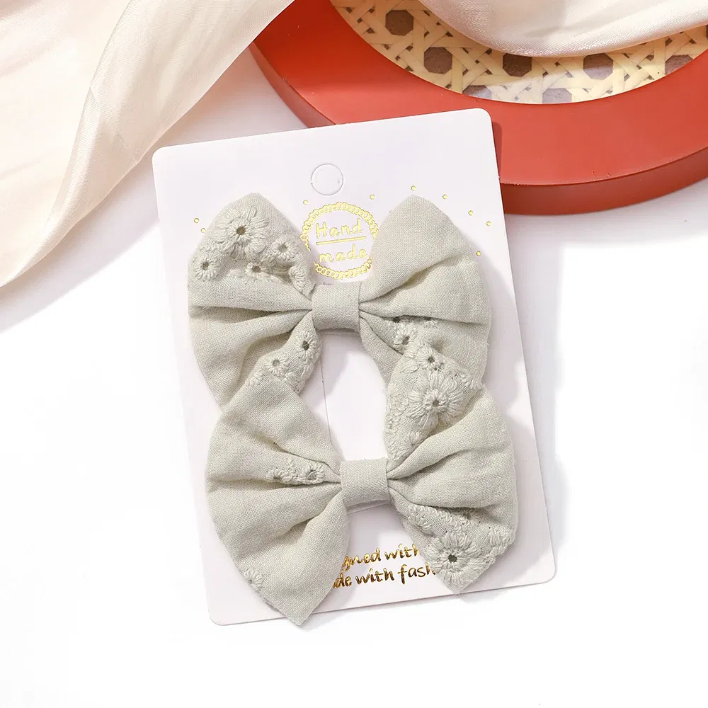 Color: Chocolate - 2Pcs/Set Solid Color Kids Bows Hair Clips for Baby Girls Handmade Plaid Bowknot Hairpin Barrettes Photograph Hair Accessories