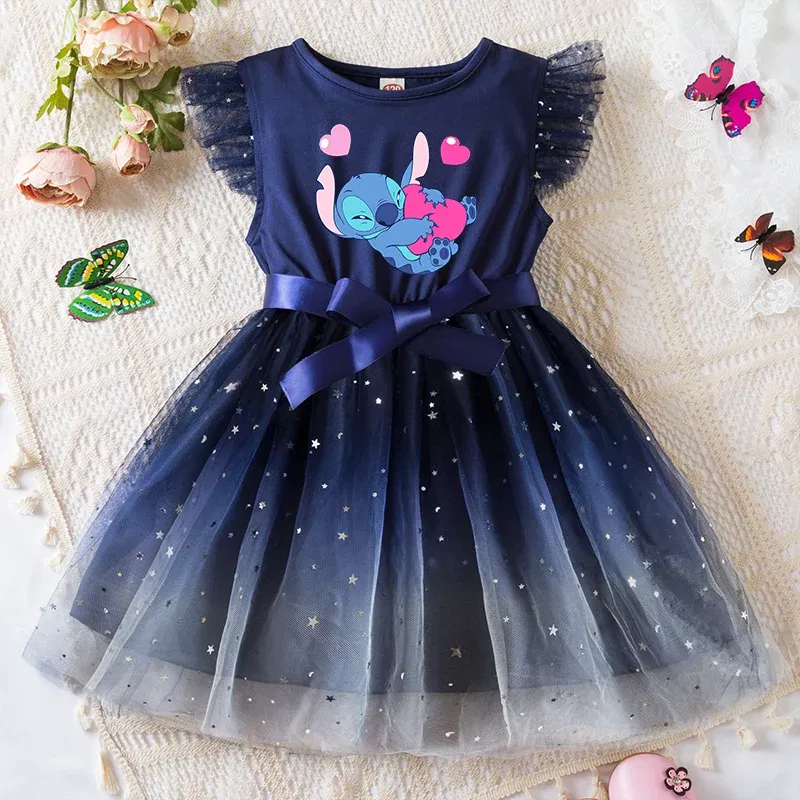 Color: Red, Kid Size: 2T - Lilo Stitch Girls Sequin Tutu Dress with Bow Flutter Sleeves Summer Princess Party Outfit for Toddler Kids 2-6 Years