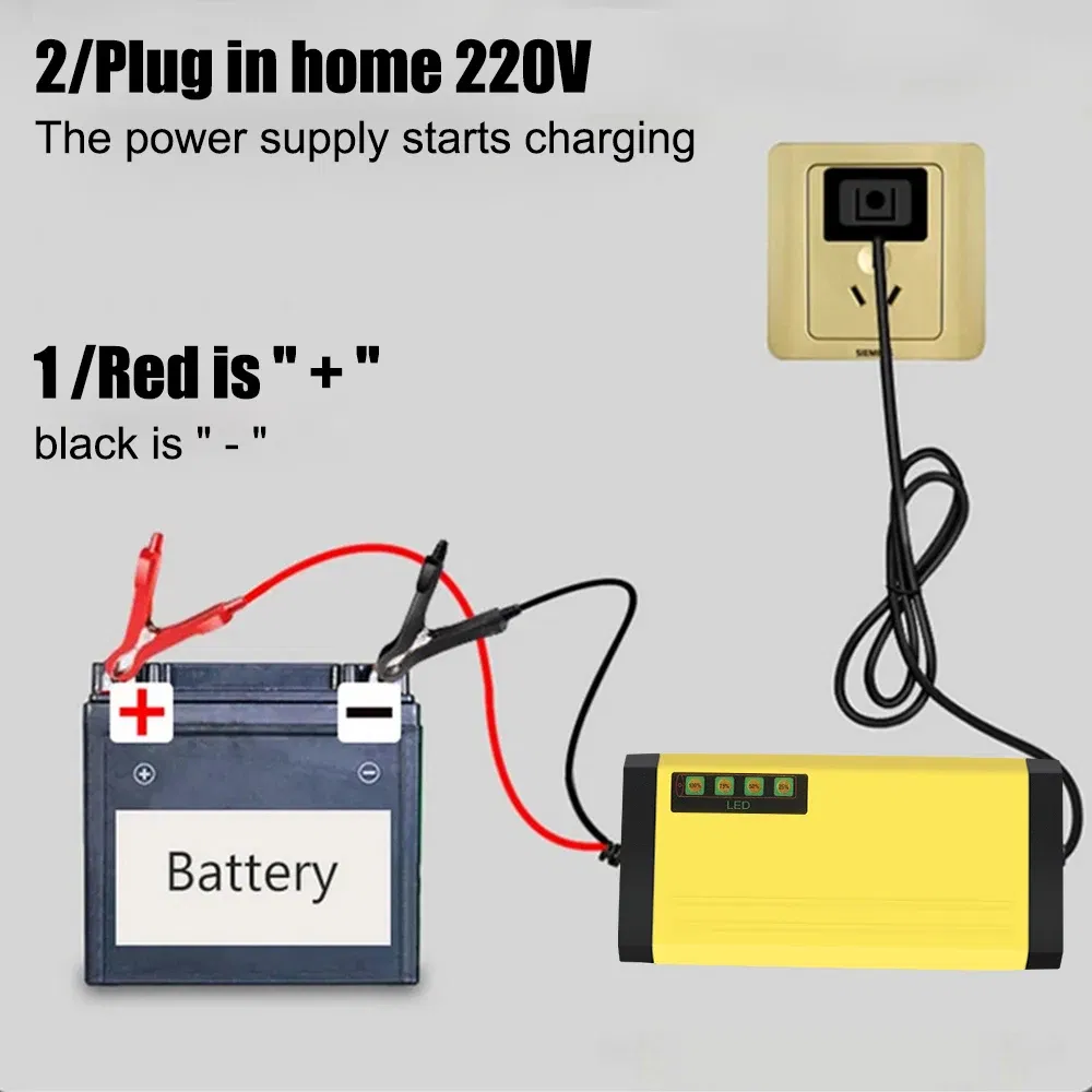 Color: Gold - 12V 2A Car Battery Charger 220V Power Puls Repair Charger Wet Dry Lead Acid Battery LED Display Moto Truck Battery Charger