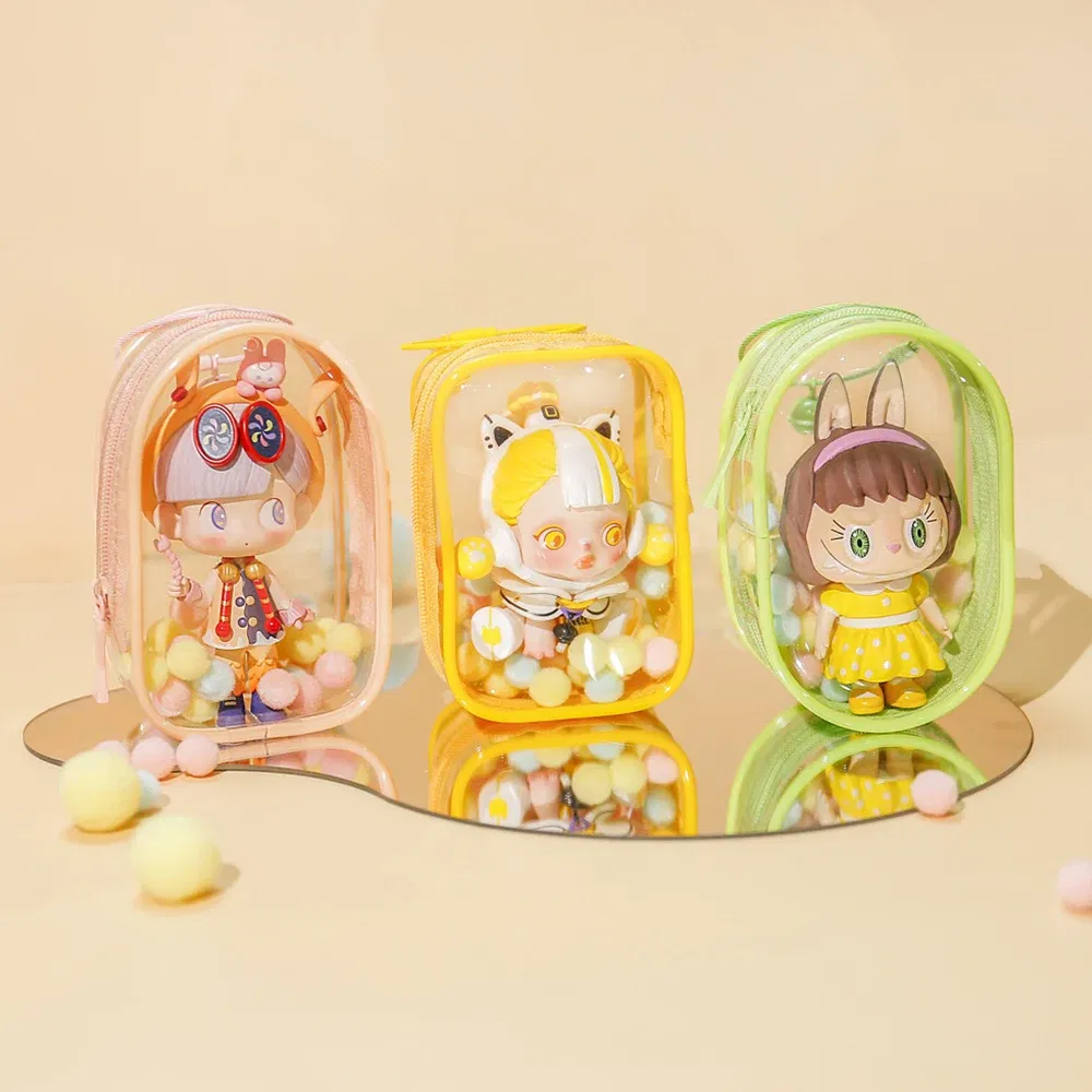 Color: PURPLE - 1PC Thicken Transparent Mystery Box Storage Case Keychain Bag Storage Pouch Organizer Box Classic Doll Bag Keychain Wallet