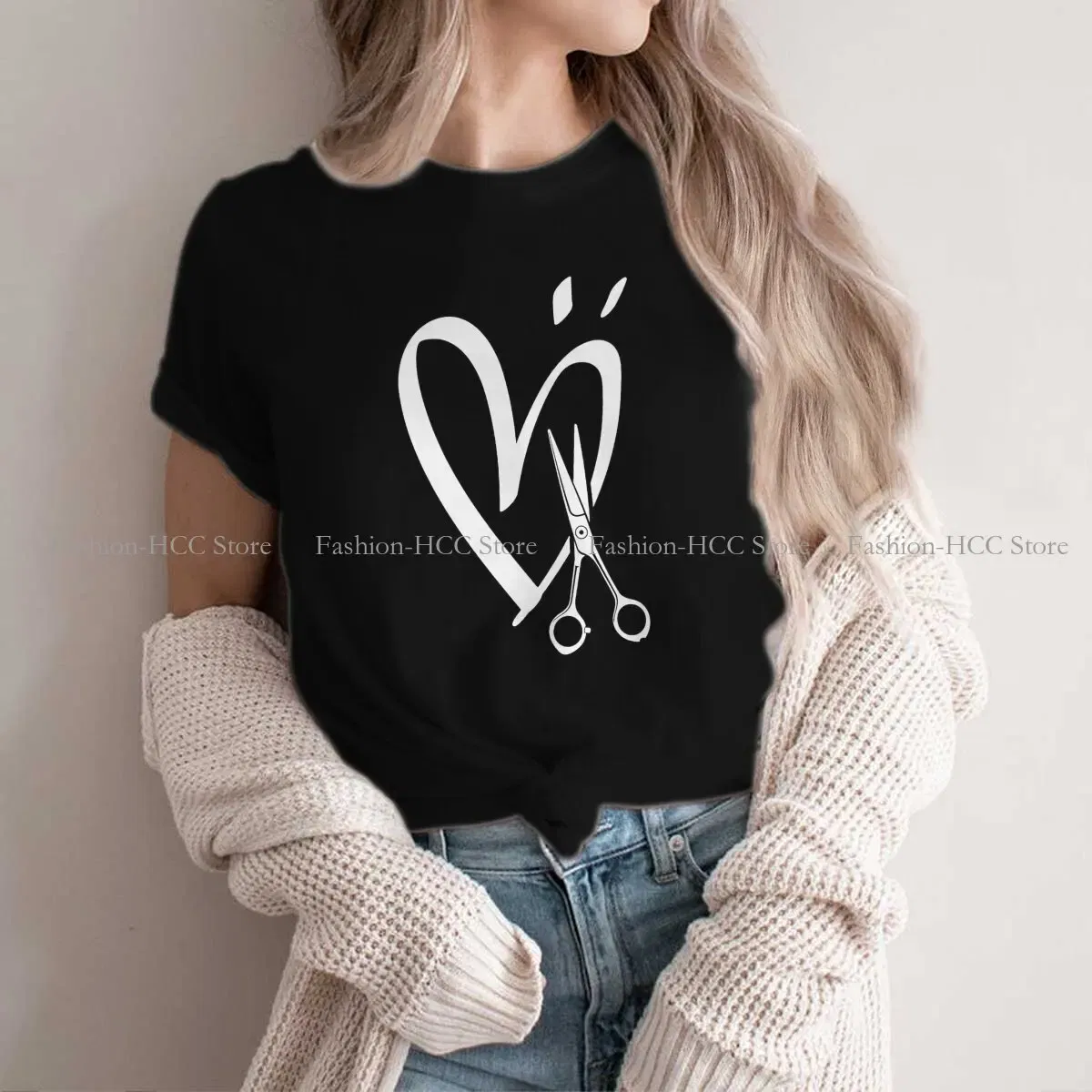 Color: WHITE, Size: L - Royal Craft Print TShirt Barber Hairdresser Fashion Trend Hairstyle Basic Polyester T Shirt Women Tops Individuality