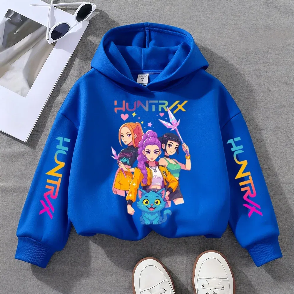 Color: SKY BLUE, Kid Size: 122 - KPOP Demon Hunters Children's Sweatshirt Girls' Clothes Girls' Sweatshirt autumn 2024 New Cute Fashion Hoodie