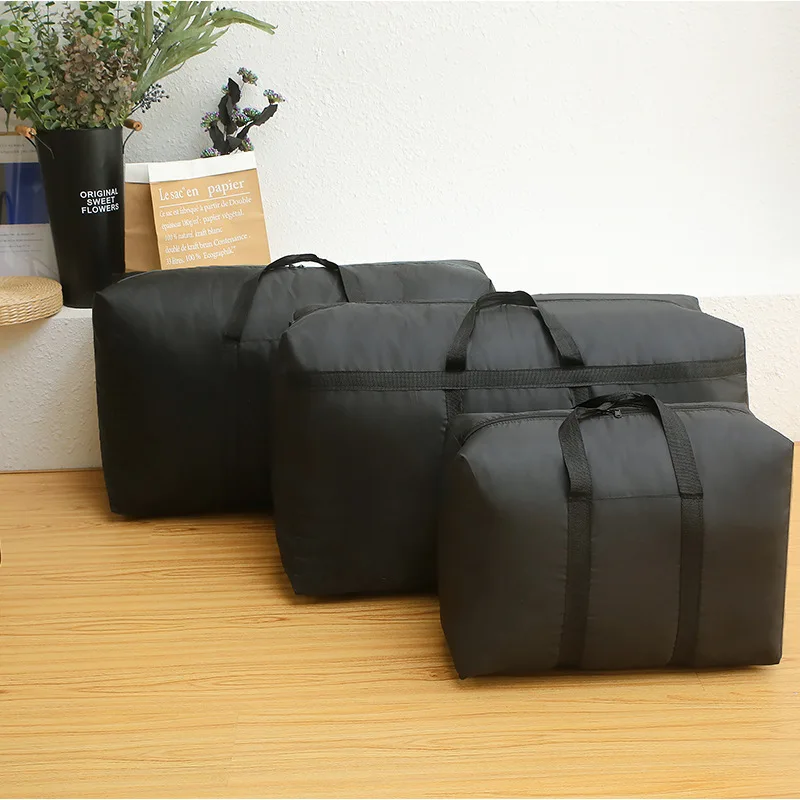 Color: Khaki - super large capacity travel duffel bag foldable luggage travel bag Waterproof Polyester Organizer Cloth Quilt Storage Bag