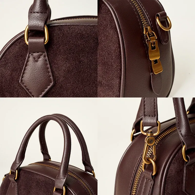 Women Cowhide Genuine Leather Bag Female Fashion Versatile Shoulder Handbag Lady Crossbody Classic Retro Boston Bags for Ladies