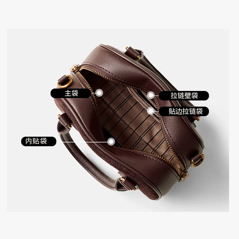 Women Cowhide Genuine Leather Bag Female Fashion Versatile Shoulder Handbag Lady Crossbody Classic Retro Boston Bags for Ladies