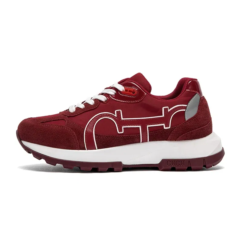 Color: wine red, Shoe Size: 6.5 - CHCH Men's Tennis Shoes Black Cow Leather Material Stitching Design Men's Shoes Sports Shoes