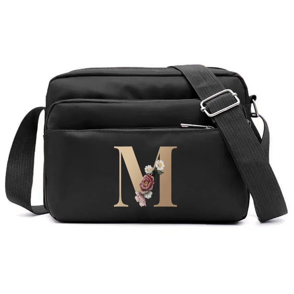 Color: MULTI - New Fashion Multi-layer Travel Leisure Simple Storage Bag Black Gold Letter Series Printing Pattern One Shoulder Crossbody Bag