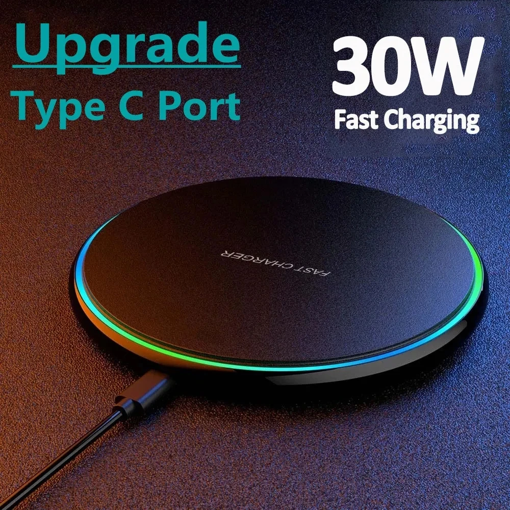 Color: WHITE - 30W Wireless Charger For iPhone 15 14 13 12 X Pro Max Induction Fast Charging Pad Dock Station For Samsung S23 S22 Xiaomi Huawei