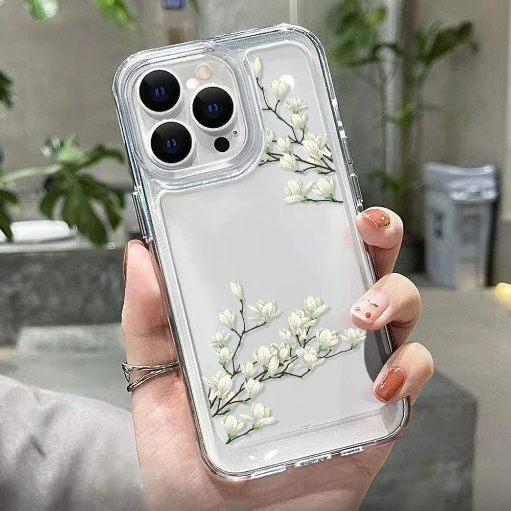 Material: Polyester, Color: Red - High Transparency Case iPhone 15 14 13 12 11 XSM XR X 6 7 8 Plus Case Jasmine Clear Case iPhone Aesthetic Korean Phone Case