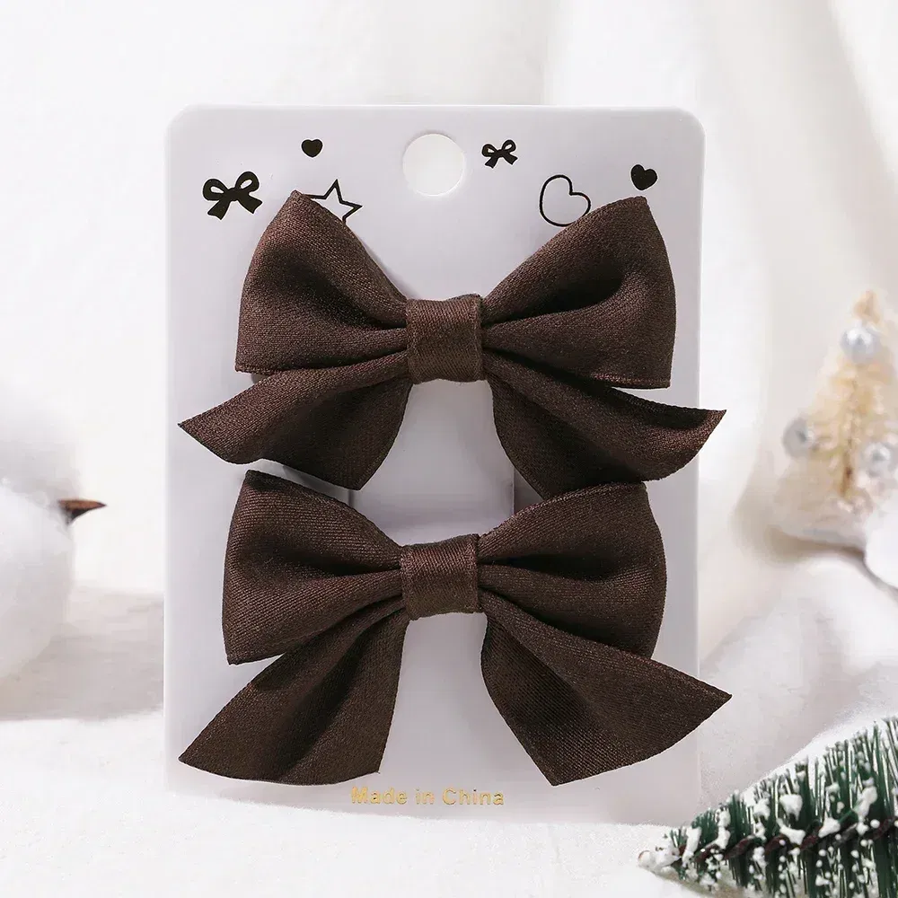 Color: Lavender - 2Pcs/Set Solid Color Kids Bows Hair Clips for Baby Girls Handmade Plaid Bowknot Hairpin Barrettes Photograph Hair Accessories