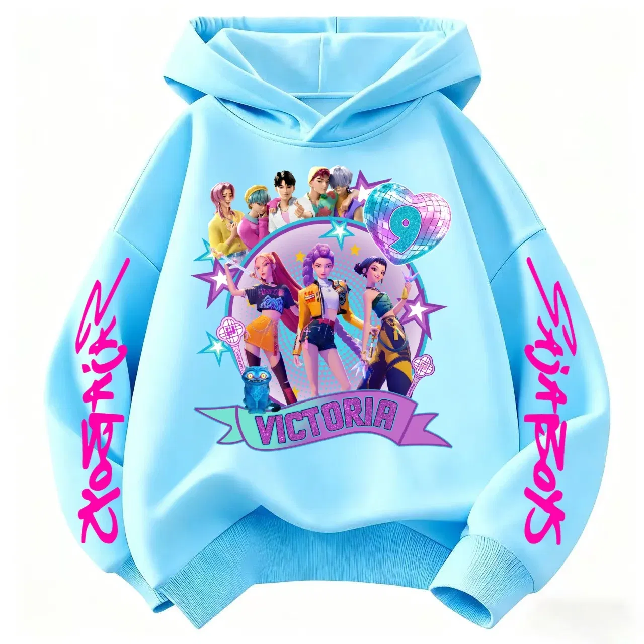 Color: black, Kid Size: 6 - Movie Kpop Demon Hunters Shining light ball Hoodie Men Women Cartoon Fashion Sweatshirt Male Casual boys&girls Pullover Hoodies