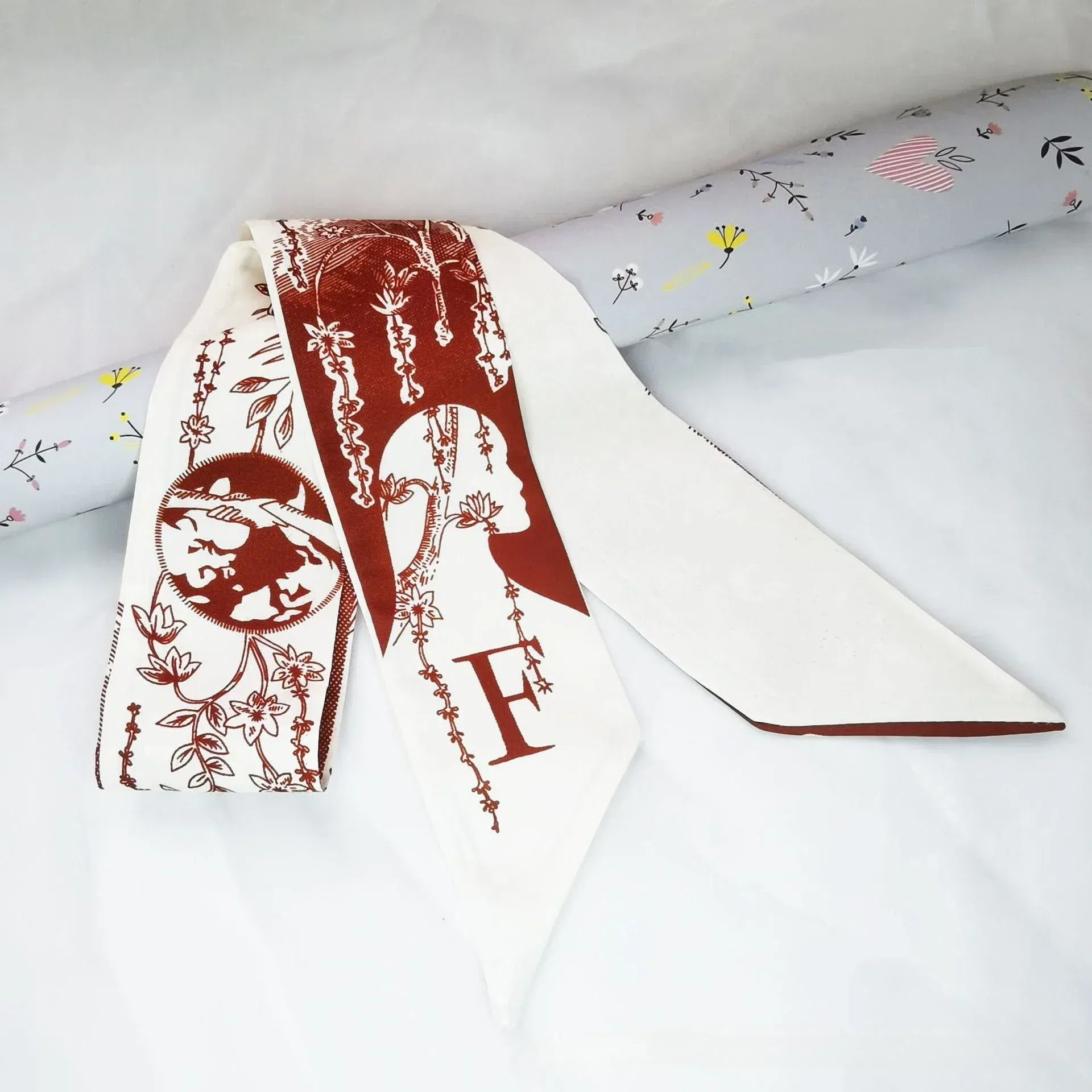 Color: GRAY, Size: XXS - Fashion Skinny Scarf Women Luxury letter Printing Tie Bag Handle Ribbon Hair Band Women's Headscarf New Lady Design Silk Scarves