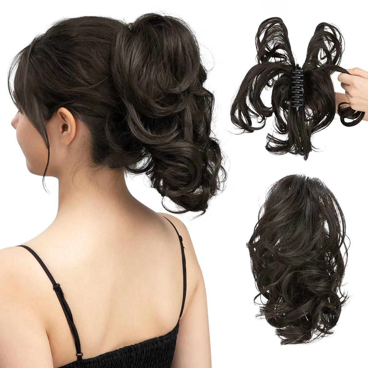 Color: 4/27HL, Bulk Buy: 1pc - Synthetic Diy Claw Clip In Ponytail Hair Extensions Hairpiece Hair Bun Fake Black Blonde Natural Hair False Pigtail for Women