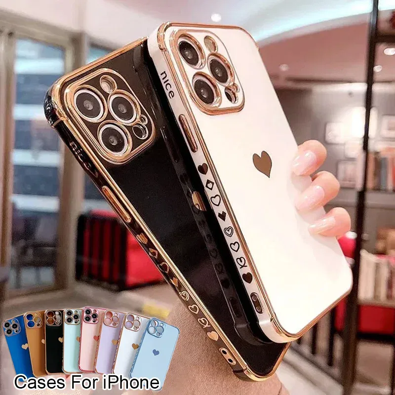 Color: black, Compatible-Phone Models: For iPhone 8, Ships From: CN - Electroplating Side Love Heart Phone Case For IPhone 17 16 15 14 13 12 11 Pro Max XR 8 Plus SE2/SE3 Shockproof Back Cover