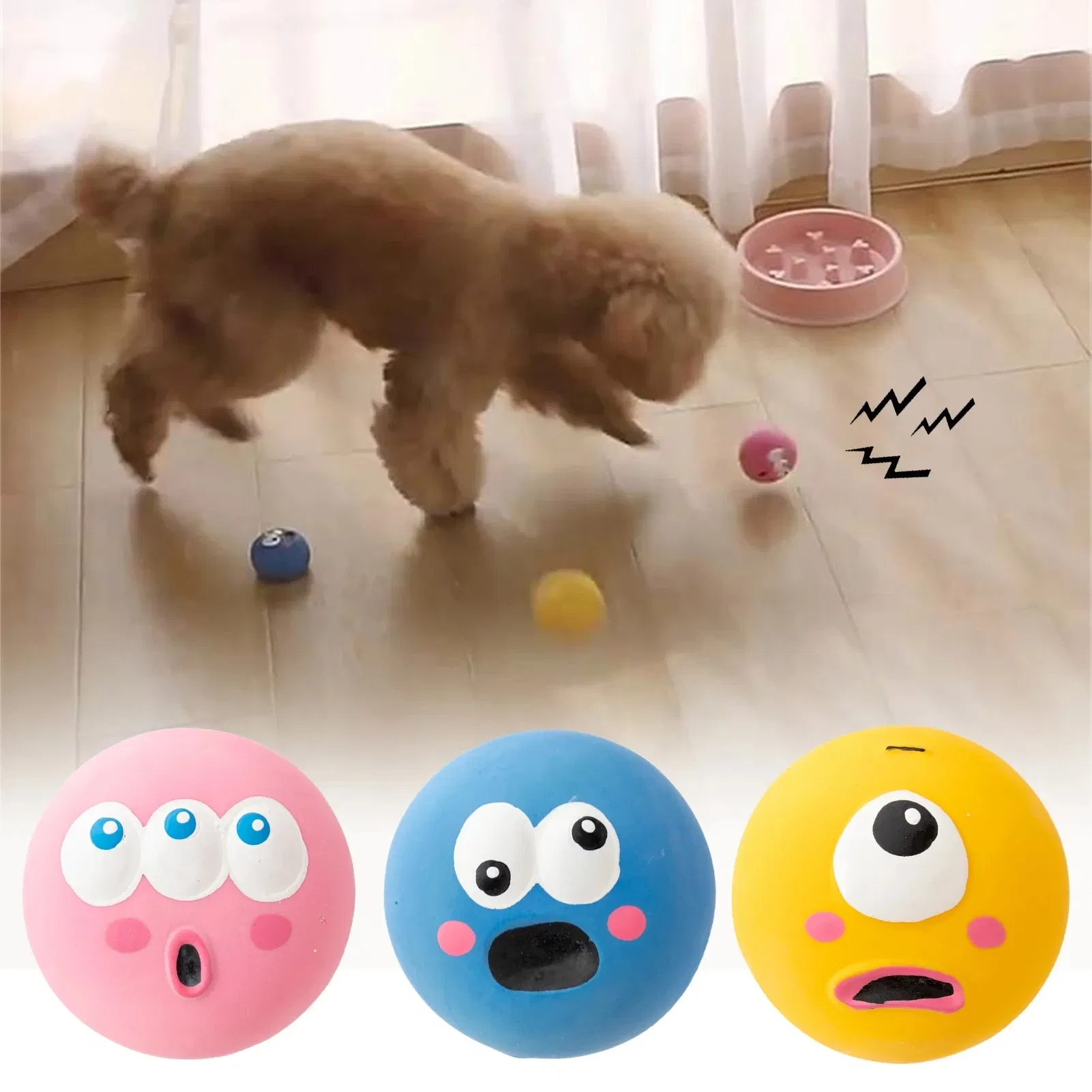 Color: Yellow - Pet Dog Toy Puppy Cat Sounding Toy Squeaky Dog Toys Pets Internective Toy Big Eyes Bouncy Dog Balls Toy Ball Pet Chew Balls Toy