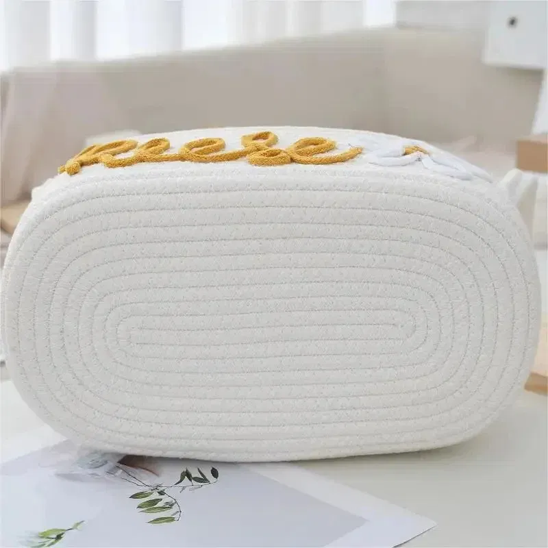 Color: black - Personalized Diaper Basket Personalized Baby Shower Basket Cotton Rope Clothes Storage Basket Rope Cotton Toy Storage Basket
