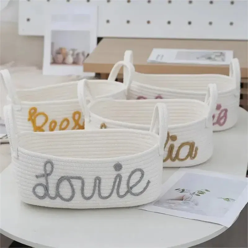 Color: black - Personalized Diaper Basket Personalized Baby Shower Basket Cotton Rope Clothes Storage Basket Rope Cotton Toy Storage Basket