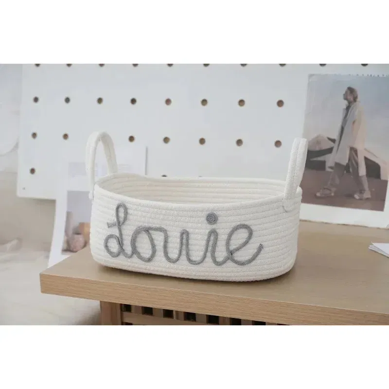 Color: black - Personalized Diaper Basket Personalized Baby Shower Basket Cotton Rope Clothes Storage Basket Rope Cotton Toy Storage Basket