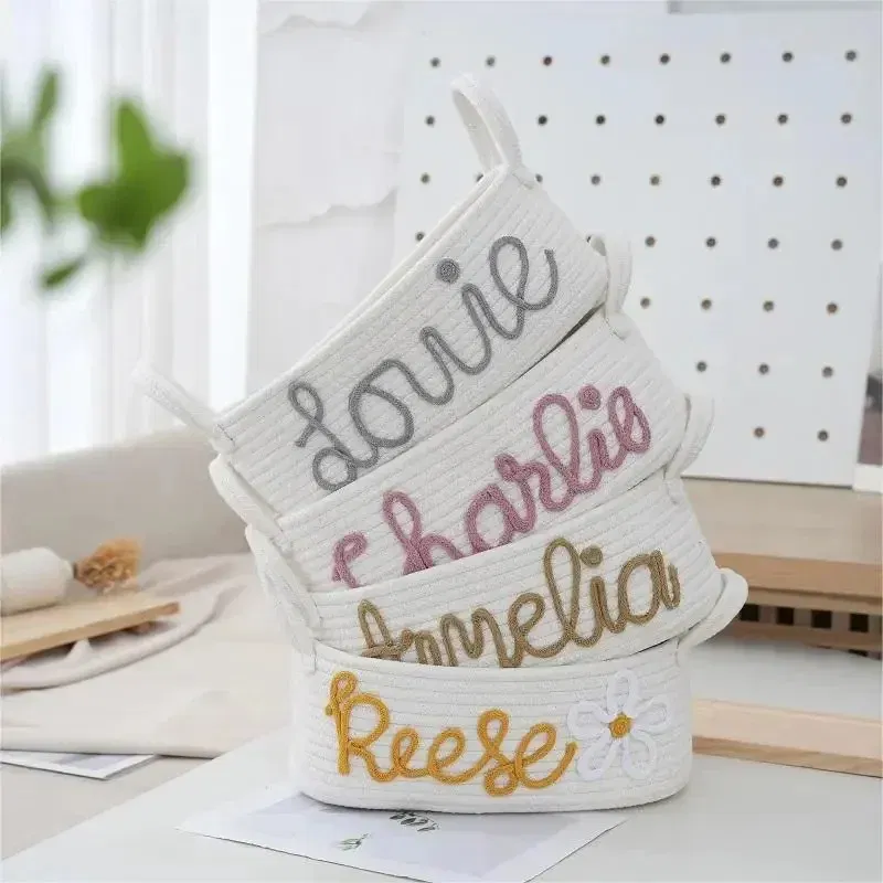 Color: black - Personalized Diaper Basket Personalized Baby Shower Basket Cotton Rope Clothes Storage Basket Rope Cotton Toy Storage Basket