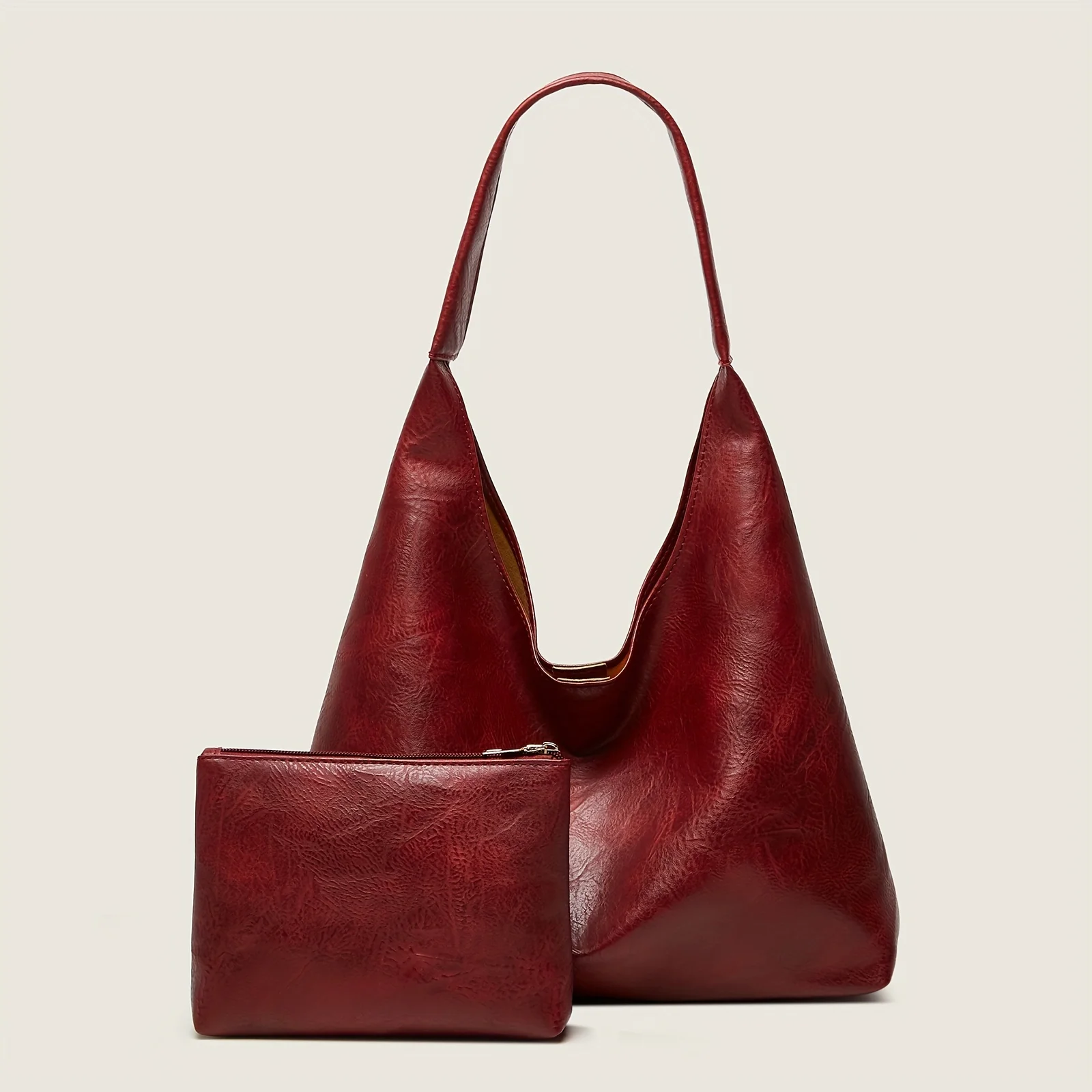 Color: Burgundy, Size: L - New Tote bag 100 hand bill of lading shoulder women's bag retro simple large bag Tote bag