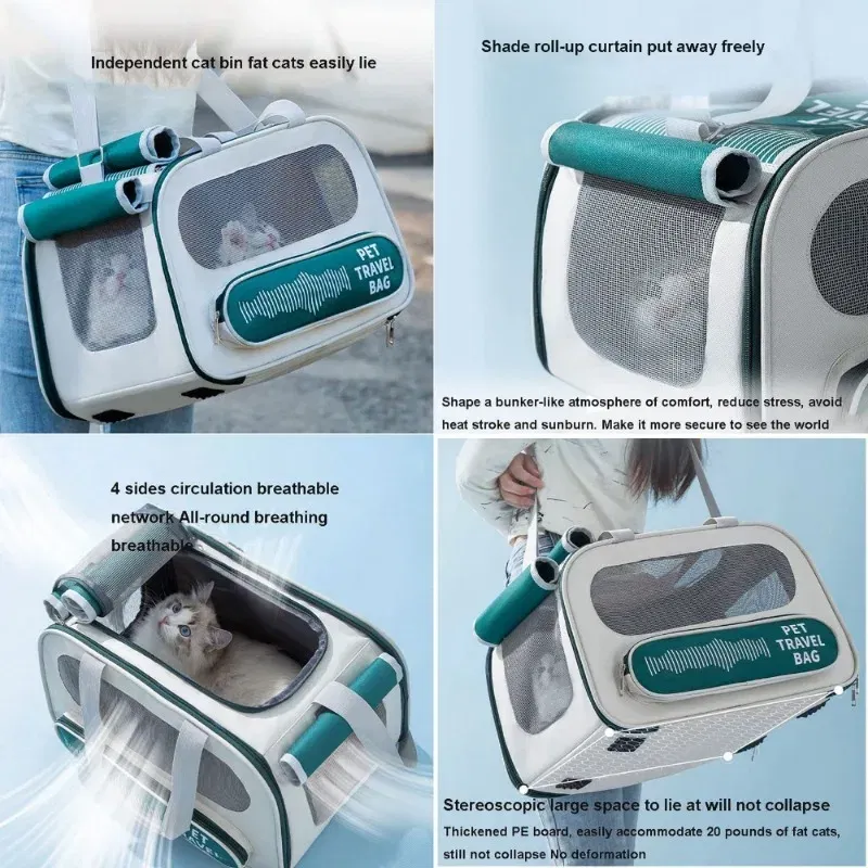 Color: Navy Blue - Pet carrier cat breathable pet backpack outdoor cat bag camping kitten bag